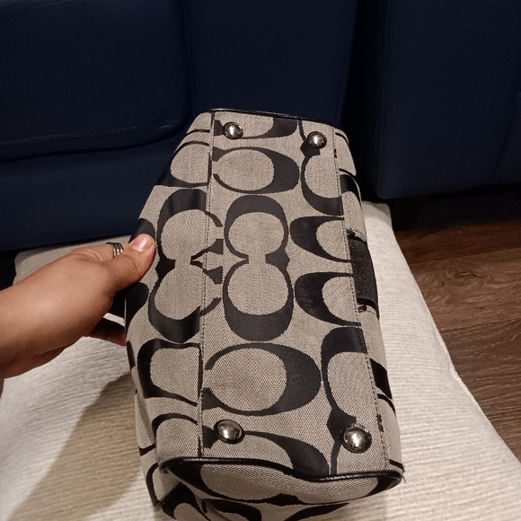 COACH Signature Stripe Black & Gray Handbag Satchel Purse - Picture 4 of 6